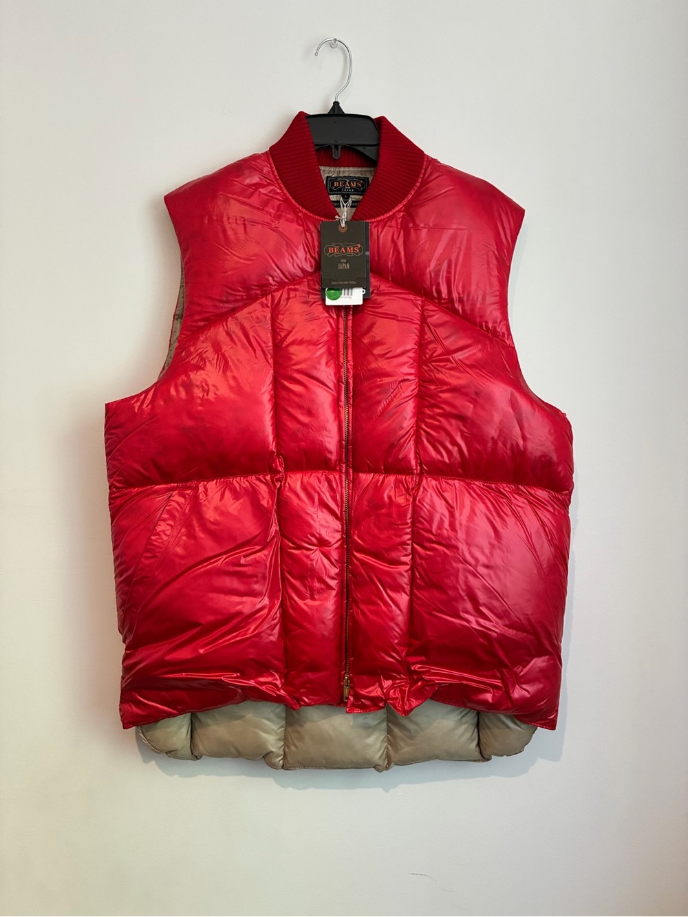Beams + - Red Quilted Puffer Vest - Men's Sleeveless Jacket - L